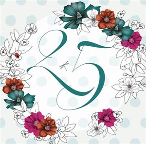 Obrazek Karnet Swarovski kwadrat Urodziny 25 kwiaty