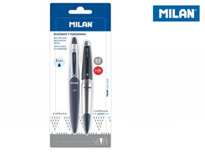 Obrazek Zestaw MILAN: Długopis + ołówek automatyczny CAPSULE SILVER slim na blistrze