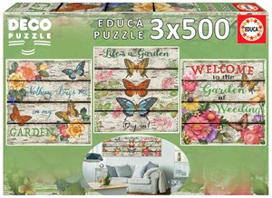 Obrazek Puzzle 3x500 Kwiaty i Motyle 109639