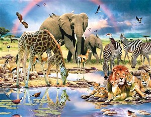 Bild von Puzzle 1000 Afrykańskie zwierzęta przy wodopoju