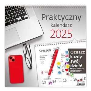 Obrazek Kalendarz 2025 30x30 Praktyczny miesięczny, na spirali, wiszący, z naklejkami