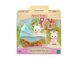 Obrazek Sylvanian Families  Zestaw z bliźniakami królików z czekoladowymi uszami z wózkiem dziecięcym