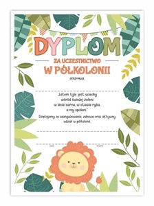 Obrazek Dyplom A4 ukończenia półkolonii - Lew 20szt
