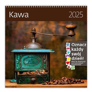 Obrazek Kalendarz 2025 30x30 Kawa miesięczny, na spirali, wiszący, z naklejkami