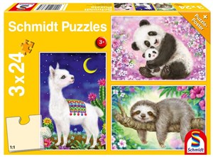 Obrazek Puzzle 3x24 Panda, leniwiec, lama G3