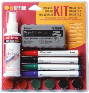 Bild von Zestaw do tablic magnetyczny BI-OFFICE, spray, gąbka, 4 markery oraz magnesy