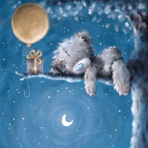 Bild von Karnet okolicznościowy Miś na gałęzi z prezentem i balonem 152x152