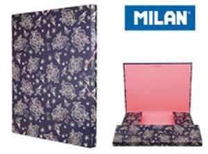 Obrazek Teczka MILAN A4 gruba z gumką FLOWERS niebieska
