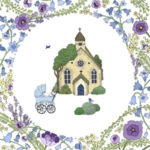 Obrazek Karnet Swarovski kwadrat CL2407 Narodziny chłopiec kościół