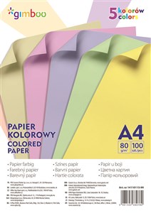 Bild von Papier kolorowy Gimboo A4 5 kolorów 100 sztuk