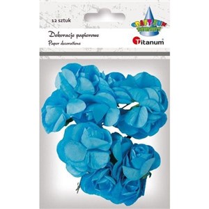 Obrazek Papierowe róże na druciku niebieskie 25mm 12szt
