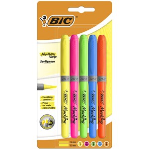 Obrazek Zakreślacz BIC Highlighter Grip 5 kolorów Blister 5sztuk