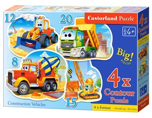 Obrazek Puzzle 4w1 Contour Construction Vehicles