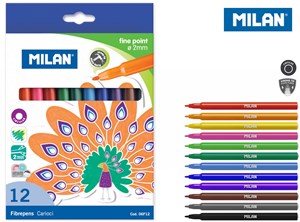 Bild von Flamastry okrągłe z cienką końcówką Milan 12 kolorów