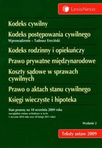 Obrazek Kodeks cywilny Kodeks postępowania cywilnego Kodeks rodzinny i opiekuńczy Prawo prywatne międzynarodowe Koszty sądowe w sprawach cywilnych Prawo o aktach stanu cywilnego Księgi wieczyste i hipoteka