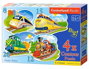 Bild von 4x1 Contour Puzzle 8-12-15-20 Funny Trains