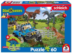 Obrazek Puzzle 60 Schleich Dinozaury + figurka