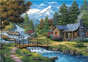 Obrazek Puzzle 2000 Chatka nad rzeką w górach