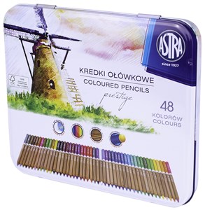 Obrazek Kredki ołówkowe z drewna cedrowego w metalowym pudełku Astra Prestige 48 kolorów