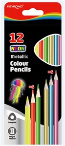 Bild von Kredki ołówkowe trójkątne metaliczne i neonowe Keyroad 12 sztuk