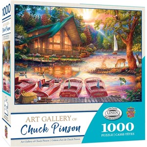 Obrazek Puzzle 1000 Rozświetlona chata nad jeziorem