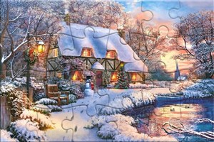 Obrazek Puzzlowa kartka pocztowa Winter Cottage KAR-024004