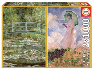 Obrazek Puzzle 2x1000 Lilie wodne/Kobieta z parasolem G3