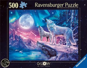 Obrazek Puzzle 2D 500 Świecące - Wilk w zorzy polarnej