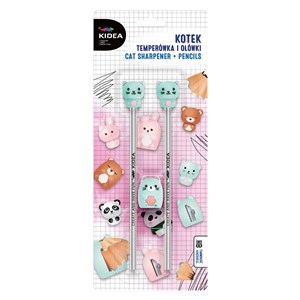 Obrazek Zestaw 2 ołówki i temperówka Kotek Kidea