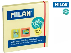 Obrazek Karteczki samoprzylepne Milan SUPER STICKY mocny klej 76x76 90 szt.