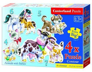 Obrazek 4x1 Puzzle konturowe Animals with Babies