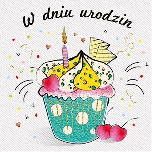 Obrazek Karnet kwadrat Urodziny W dniu urodzin babeczka