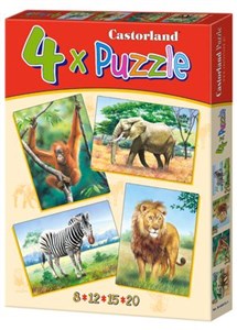 Bild von 4x PUZZLE SŁOŃ MAŁPA LEW ZEBRA WIEK 4+