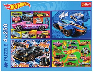 Obrazek Puzzle 4x250 Wyścigowe auta Mattel Hot Wheels 13312